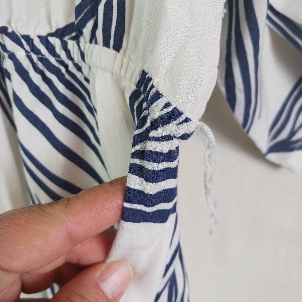 Lulus Womens Size Small Maxi Dress White Blue Sign Of The Times Flowy Beachy - Picture 7 of 16